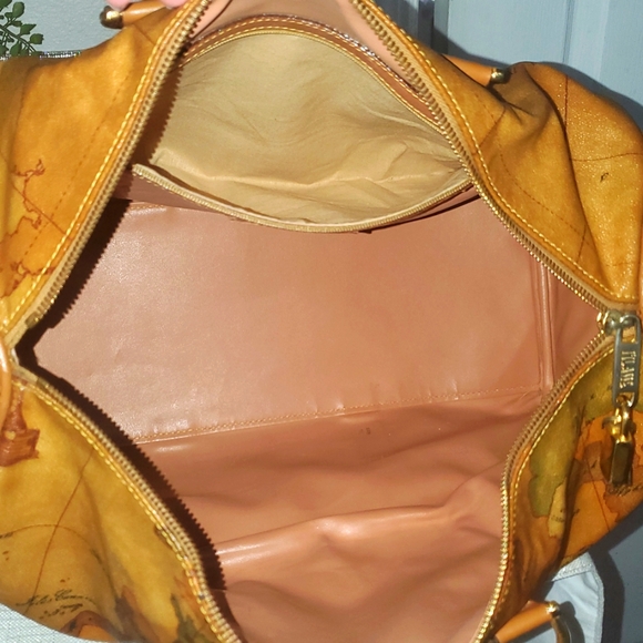 🇮🇹RAREALVIERO Martini Large Boston/speedy World Map Print Leather Duffel Bag🤎 - Picture 16 of 17